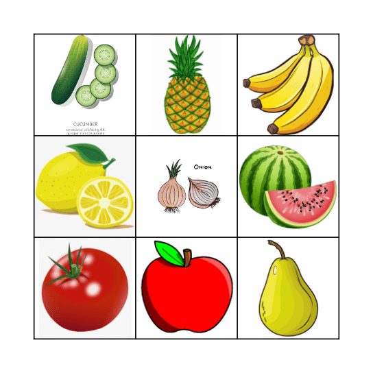 Fruits and Vegetables Bingo Card