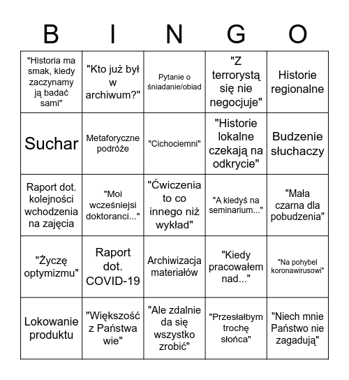 Stanaszek Bingo Card