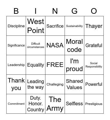 Thayer Award Speech Bingo Card