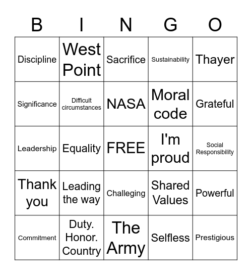 Thayer Award Speech Bingo Card