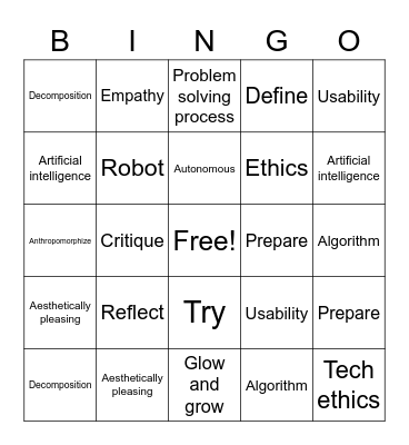 Computer science Bingo Card