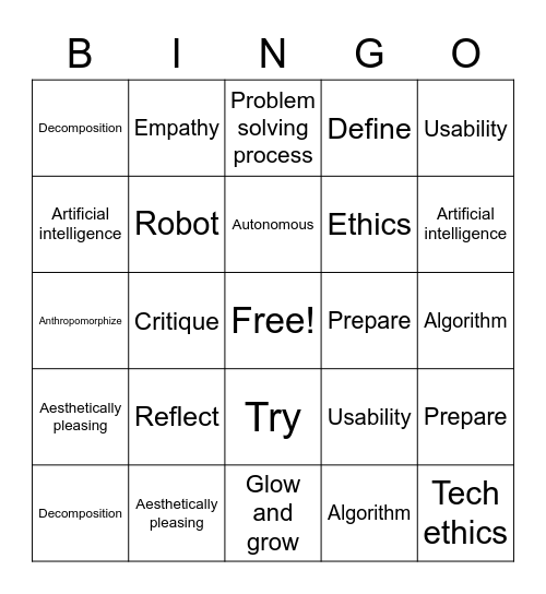 Computer science Bingo Card