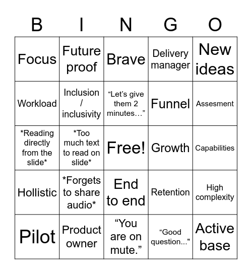 Corporate Bingo Card