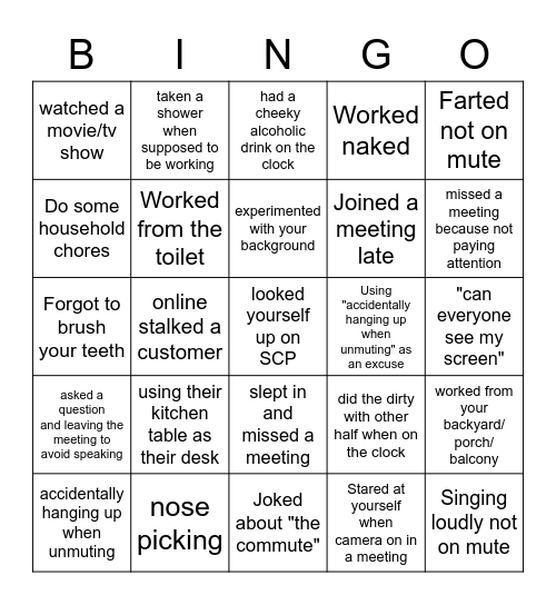 WFH BINGO Card