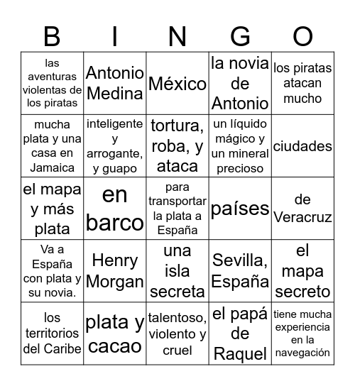 Piratas 1 Bingo Card