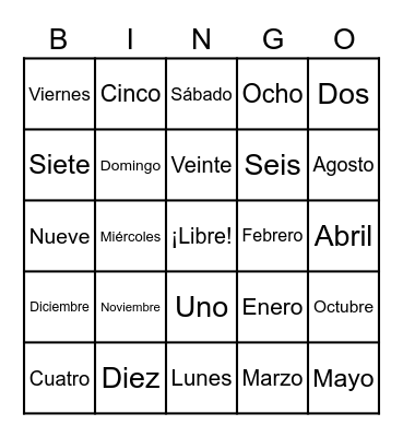 4th Grade --- Days/Months Bingo Card