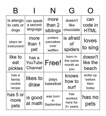 Team Builder Bingo Card