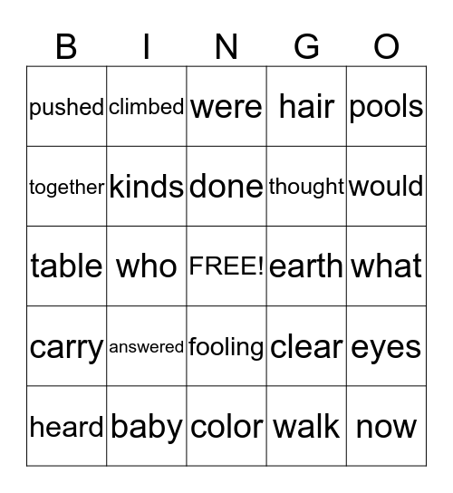 Lesson 27 High Frequency  Bingo Card