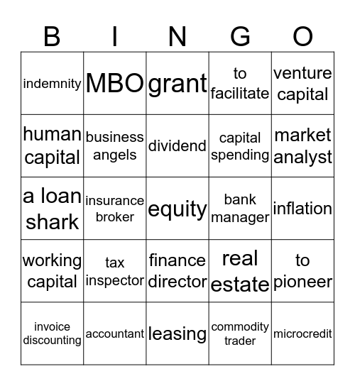 FINANCE Bingo Card