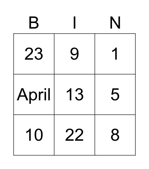 Number Bingo 1-31 Bingo Card