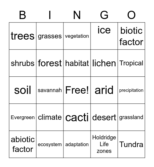 Biomes Bingo! Bingo Card