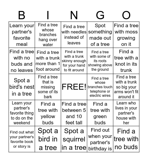 Tree Bingo Card