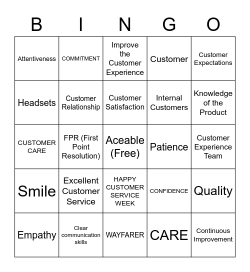 Customer Service Week 2019 Bingo Card