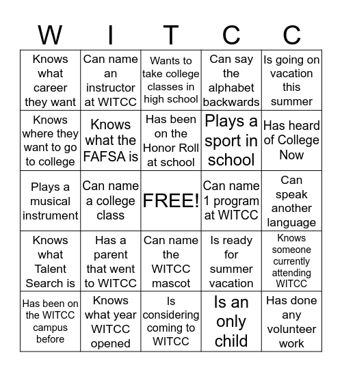 WITCC Bingo Card