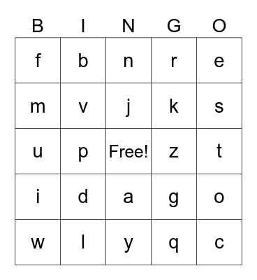 Alphabet Bingo Card