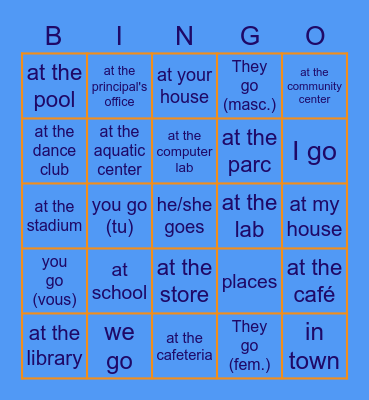 U3C LES ENDROITS + ALLER Bingo Card