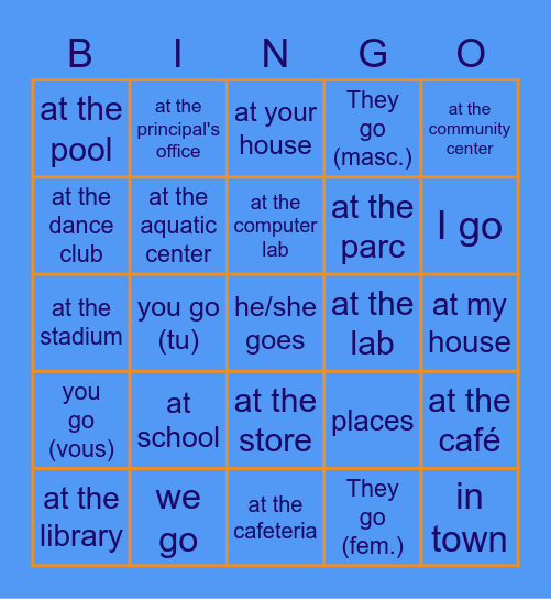 U3C LES ENDROITS + ALLER Bingo Card
