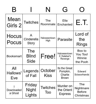 Fall Movie Bingo Card
