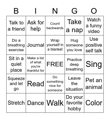 Coping Skills Bingo Card