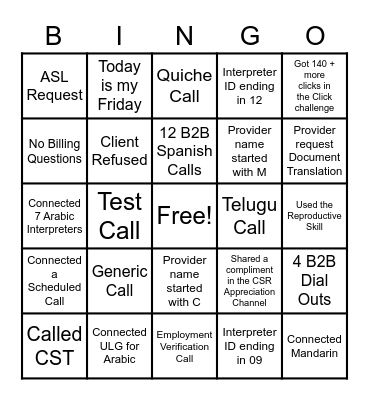 Customer Service Appreciation Week - Day 4 Bingo Card
