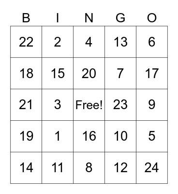 Number bingo Card