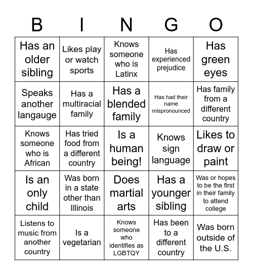 Diversity Bingo!! Bingo Card