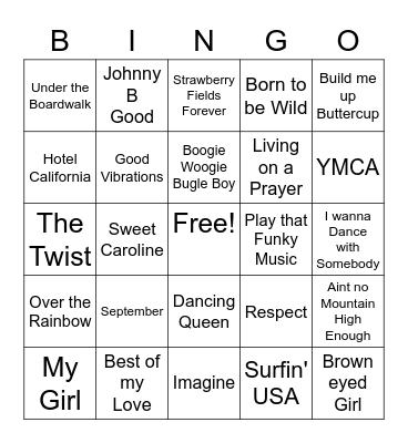 Greatest of all Time Bingo Card