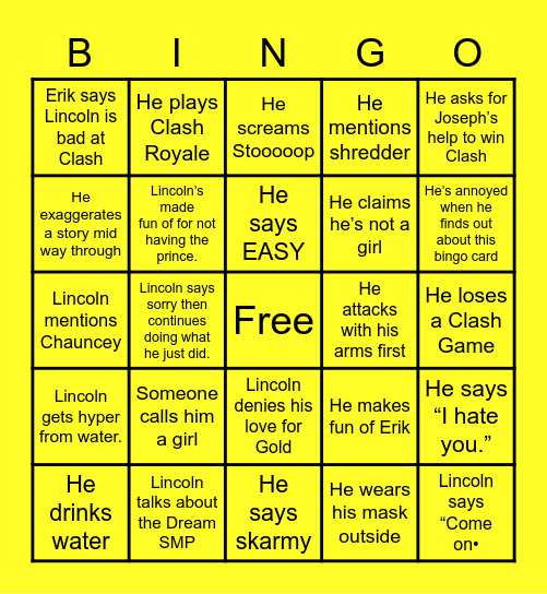 Lincoln Bingo! Bingo Card