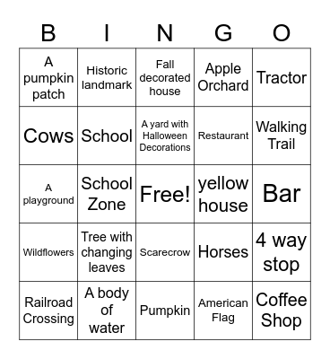 Bus Ride Bingo Card