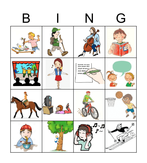 Preferred Activities Bingo Card
