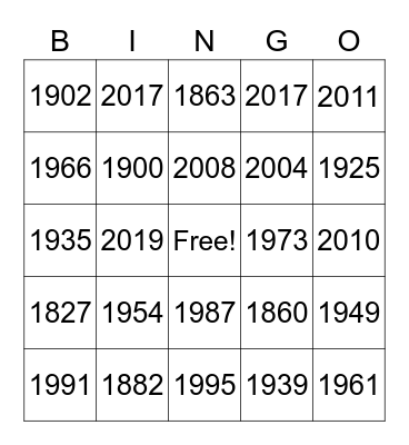 Years Bingo Card