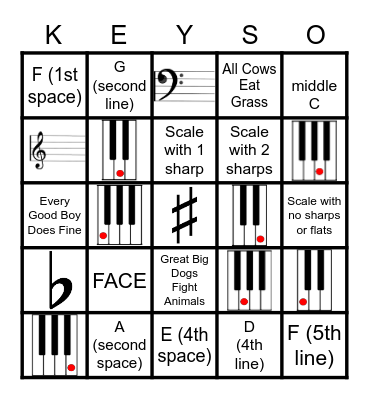 Piano Basics Bingo Card