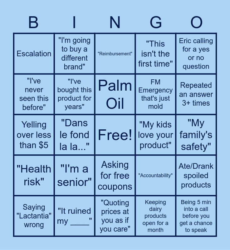 Dairy Whore Bingo Card