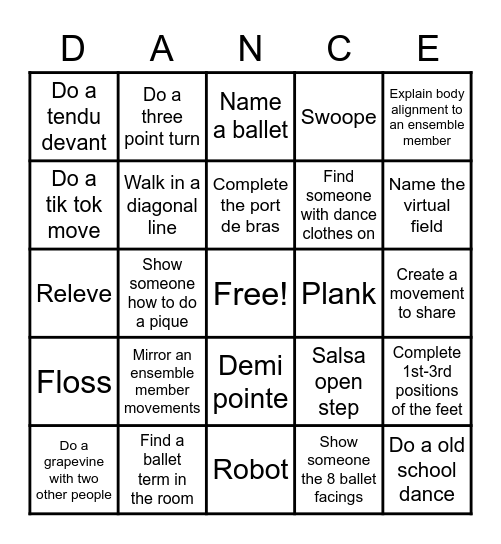 You Can Dance Bingo Card
