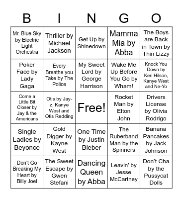 PECSF Music Bingo Card