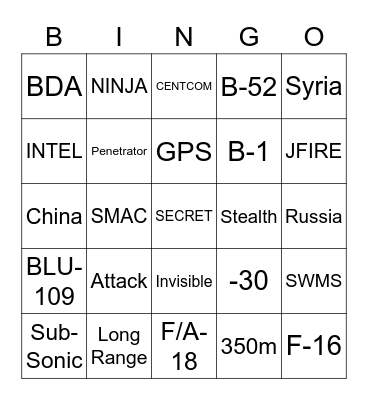 Joint Air to Surface Standoff Missile Bingo Card