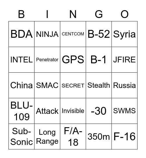 Joint Air to Surface Standoff Missile Bingo Card