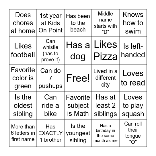 Get To Know You Bingo Card