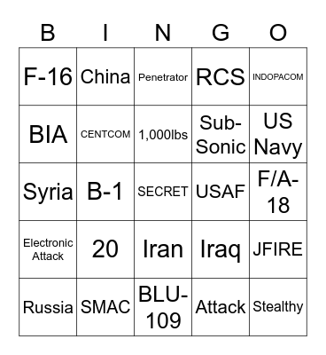 Joint Air to Surface Standoff Missile Bingo Card