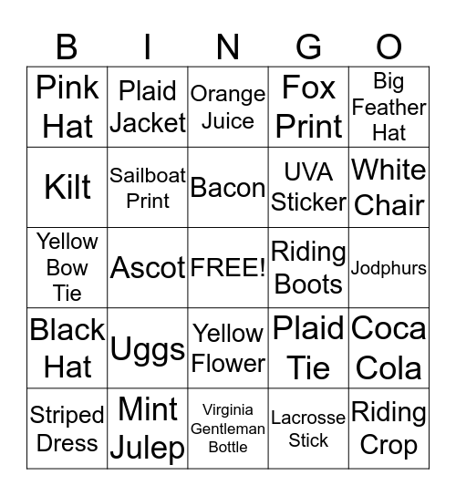 Gold Cup Bingo Card