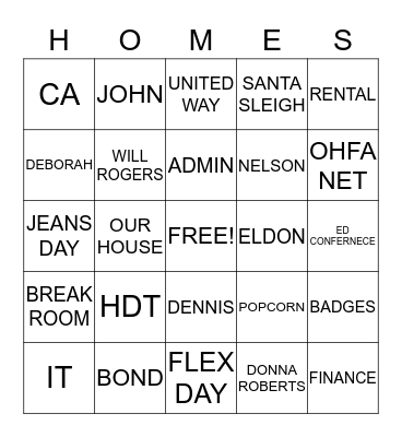 OHFA BINGO Card