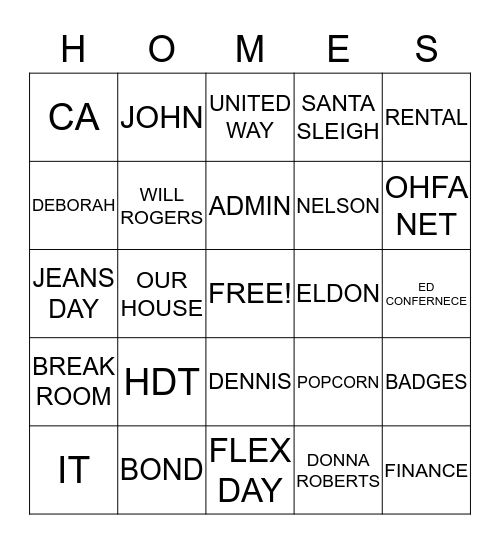 OHFA BINGO Card