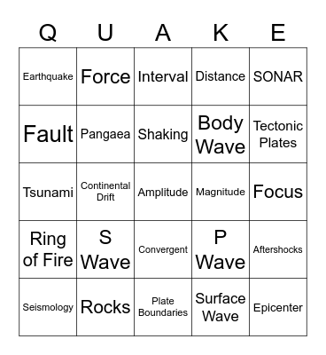 Earthquakes Bingo Card