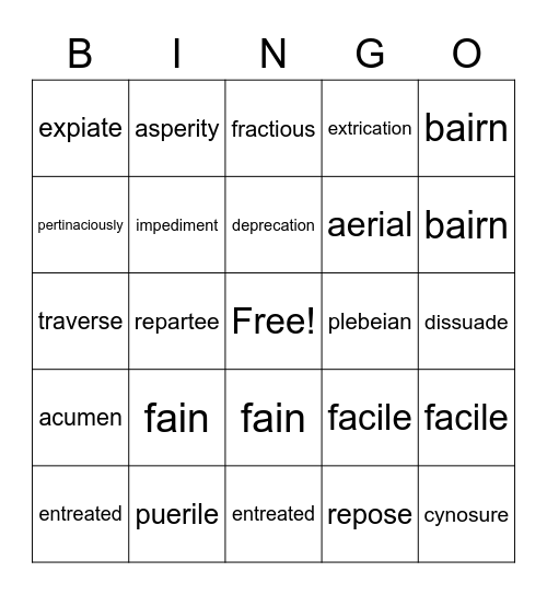 Jane Eyre Voc. List #6 Bingo Card