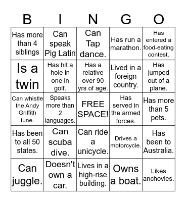 Get to Know your Team - BINGO Card