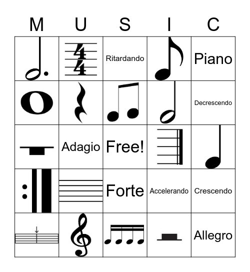 Music Bingo Card