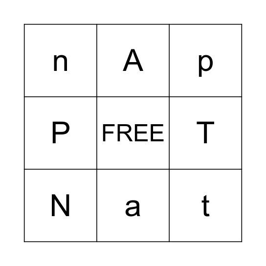 Letter Bingo- Tt, Pp, Nn, Aa Bingo Card