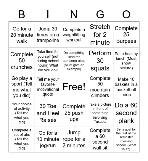 Remote Conditioning/PE BINGO Card