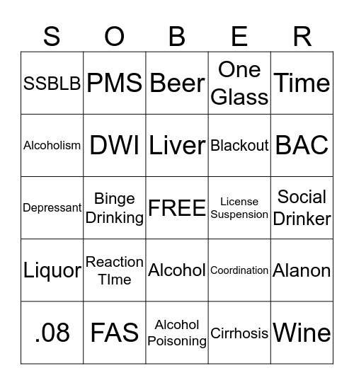 Alcohol Review Bingo Card