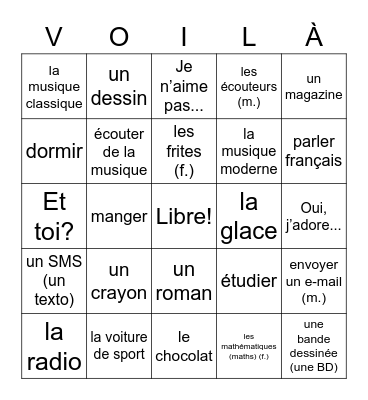Bien Dit! Level 1; Chapitre 2 - Vocabulaire 1 Bingo Card